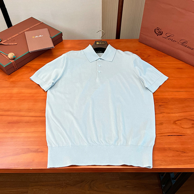 loro piana lightweight silk cotton blend polo collar short sleeve knit t-shirt